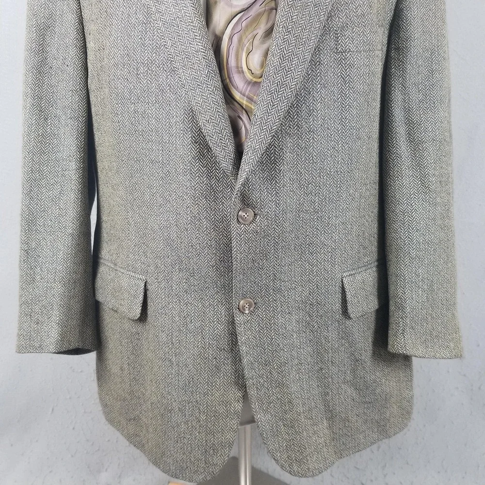 Brooks Brothers Blazer Mens 46R Gray Herringbone Wool Tweed Sport‎ Coat USA